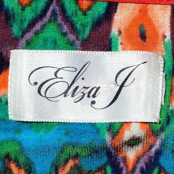 Eliza J Dress 6 Shift 1/2 Sleeve Paisley Medallion Orange Green - Picture 7 of 10